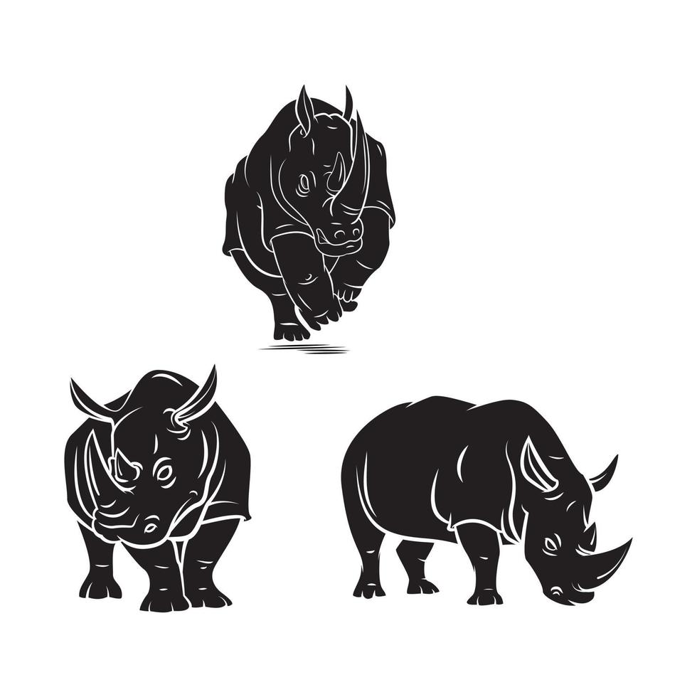 rinocerontes conjunto colección tatuaje ilustración vector
