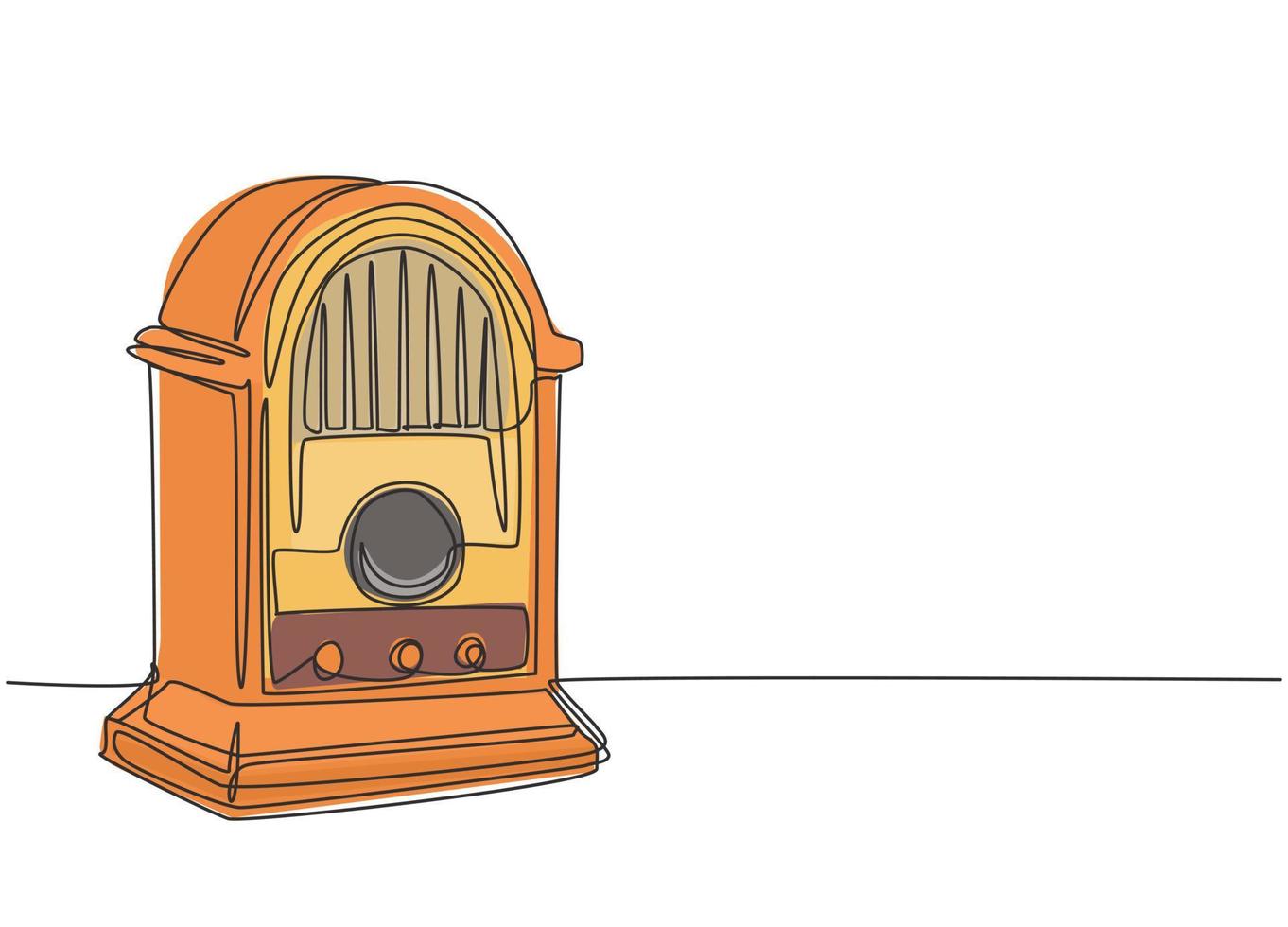 dibujo de línea continua única de radio de escritorio analógica antigua retro. concepto clásico de tecnología de radiodifusión vintage. Reproductor de música una línea dibujar diseño gráfico vectorial ilustración vector