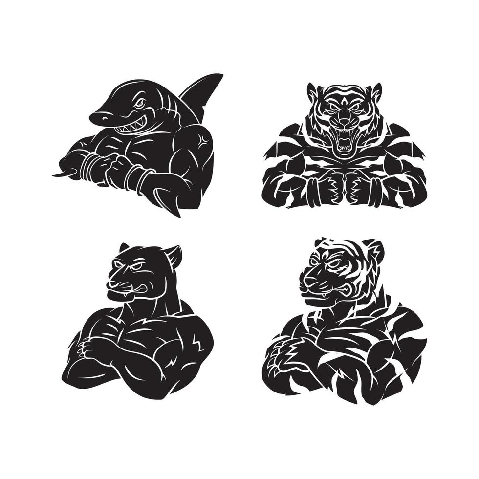 shark, tiger, panther set collection tattoo illustration vector