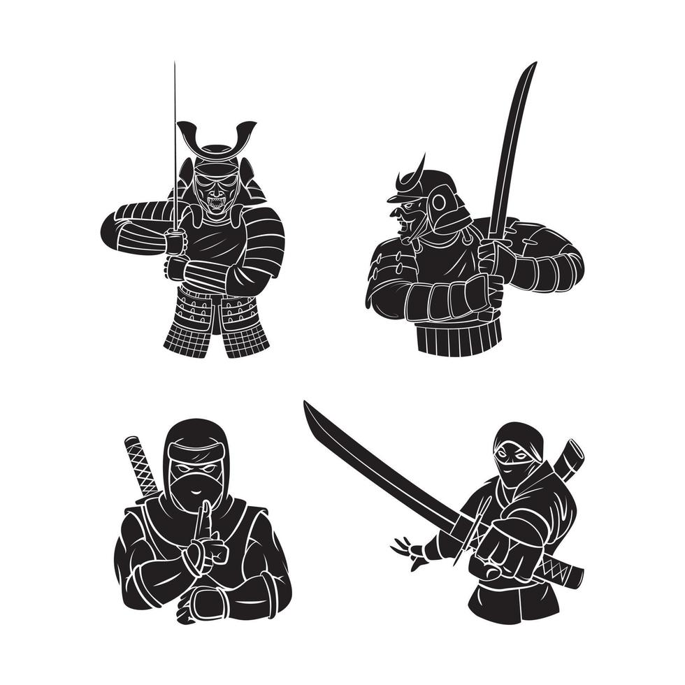 samurai y ninja conjunto colección tatuaje ilustración vector
