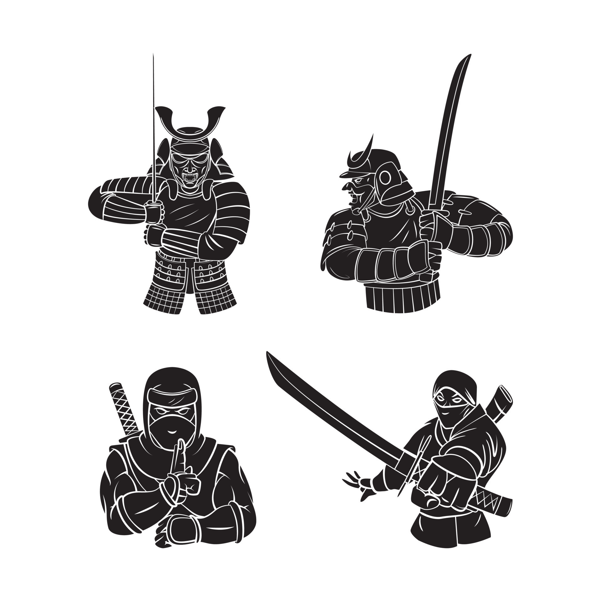 samurai e ninja conjunto coleção tatuagem ilustração 20615954 Vetor no  Vecteezy