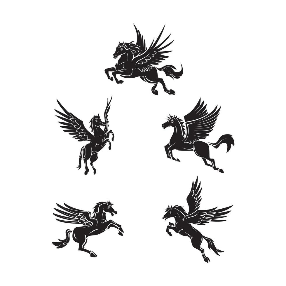 horse wings set collection tattoo illustration vector