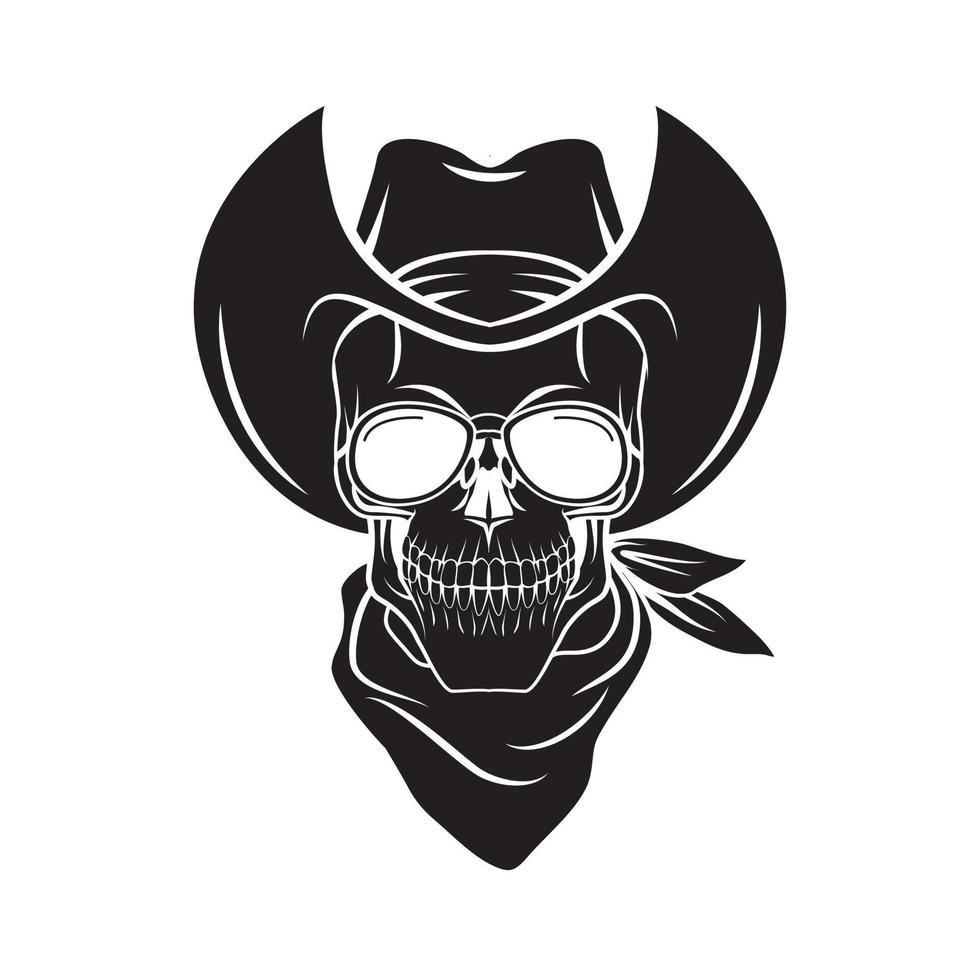 Skull Cowboy Black Vector Illustration