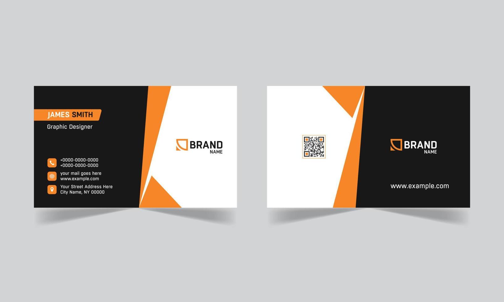 Flat modern business card with black and orange color. Creative business card. Corporate business card template. Portrait and landscape design. vector