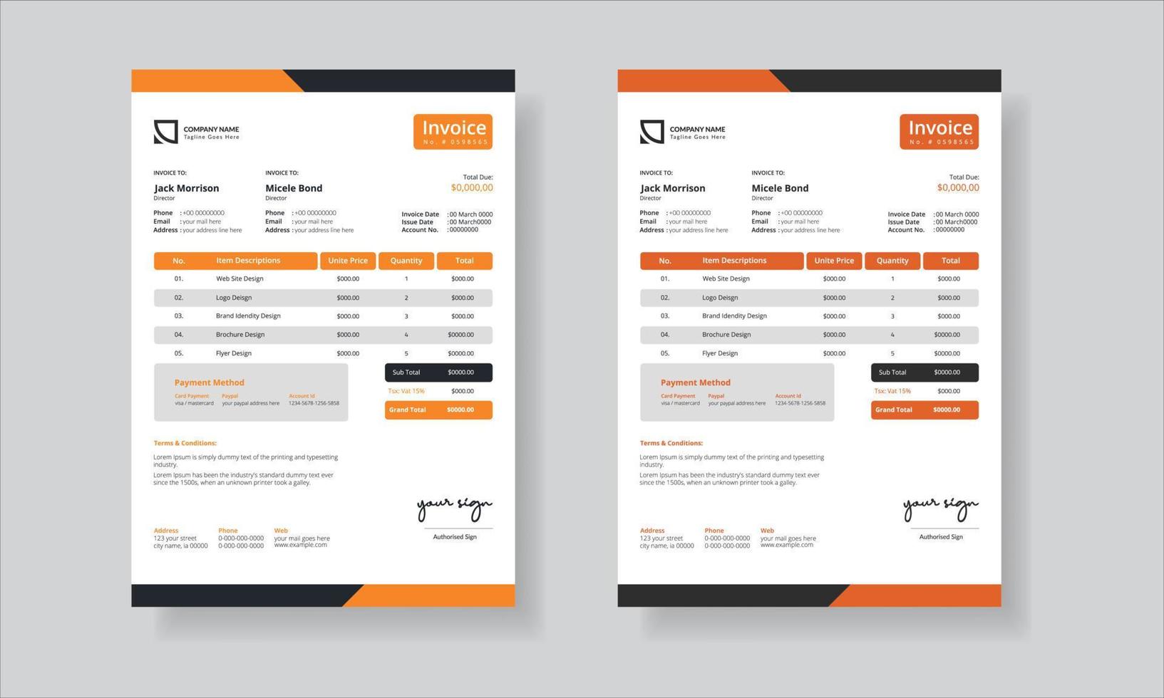 Professional Corporate Invoice Template, Modern Corporate Payment Form, Formal Invoice for Corporate Clients, Clean and Simple Corporate Payment Form, Corporate Invoice with Stylish Branding vector