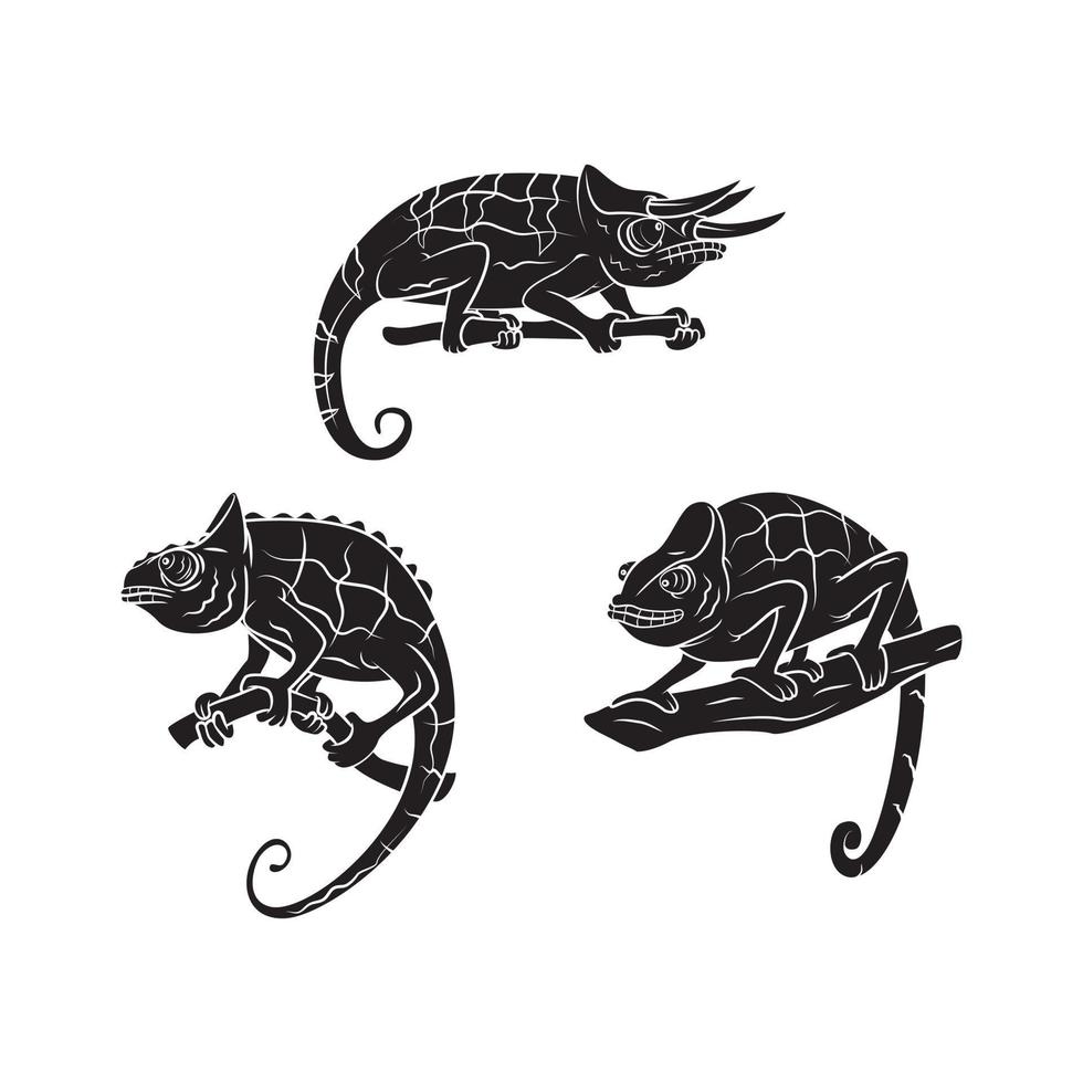 chameleons set collection tattoo illustration vector