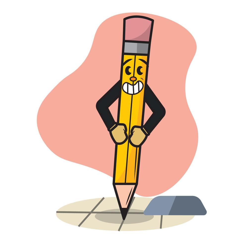 Isolated colored happy wooden pencil traditional cartoon character Vector illustration