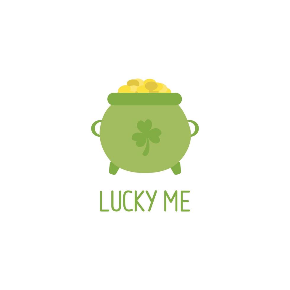 St patrick's day minimalistic banner with pot of gold and lucky me handwritten inscription vector