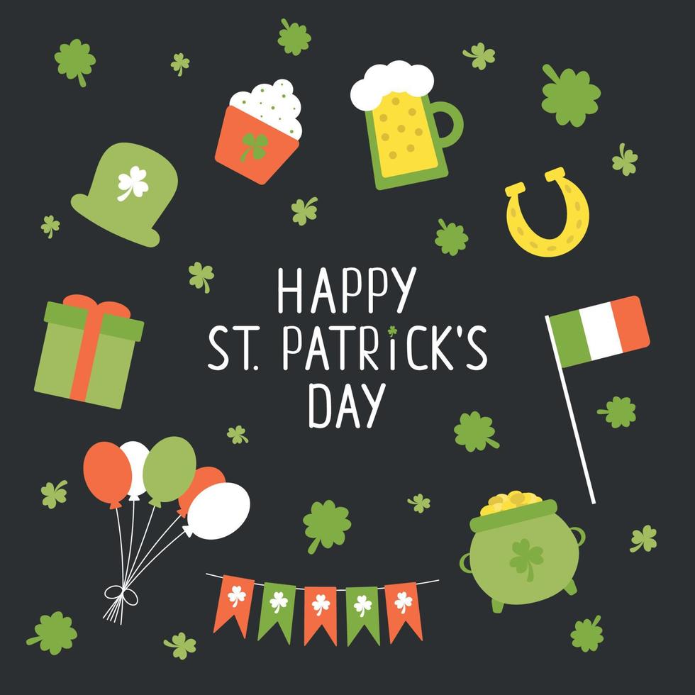 S t patrick's día colocar. cerveza, herradura, irlandés, oro monedas, globos etc vector