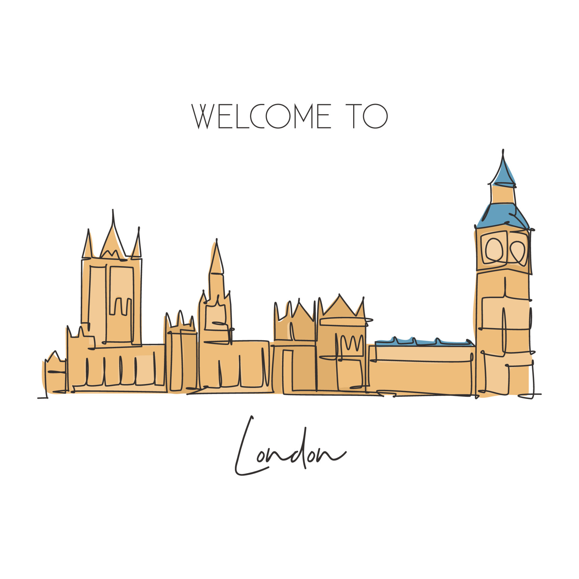 One single line drawing house of parliament London landmark. World