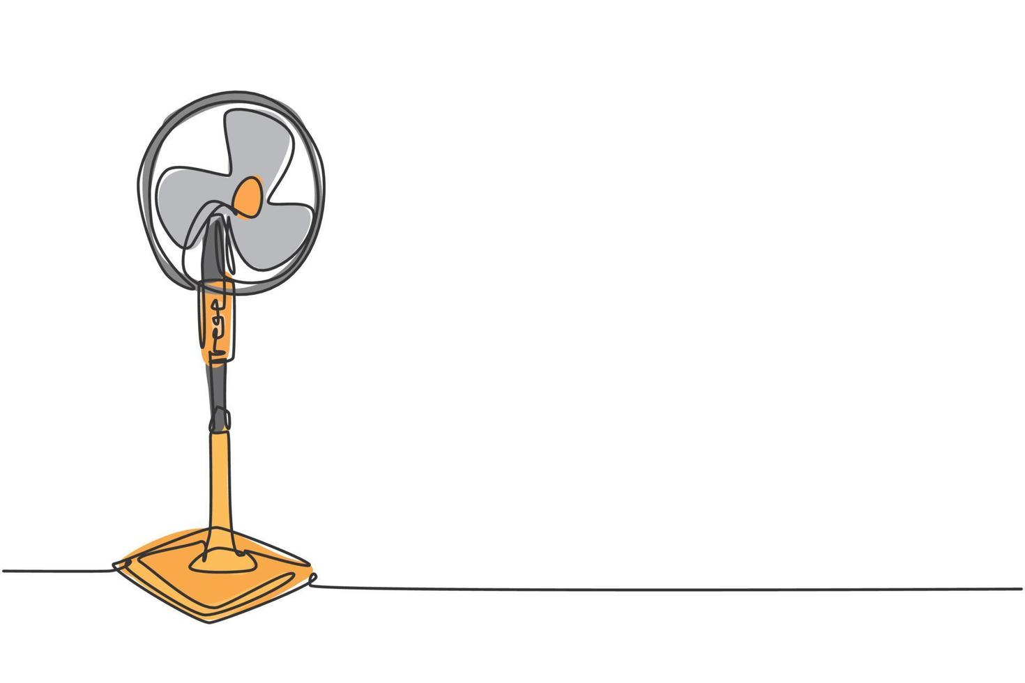 Un dibujo de línea continua de un aparato electrodoméstico con ventilador eléctrico de pie. concepto de plantilla de herramientas de hogar de sala de estar de electricidad. Ilustración gráfica de vector de diseño de dibujo de línea única de moda