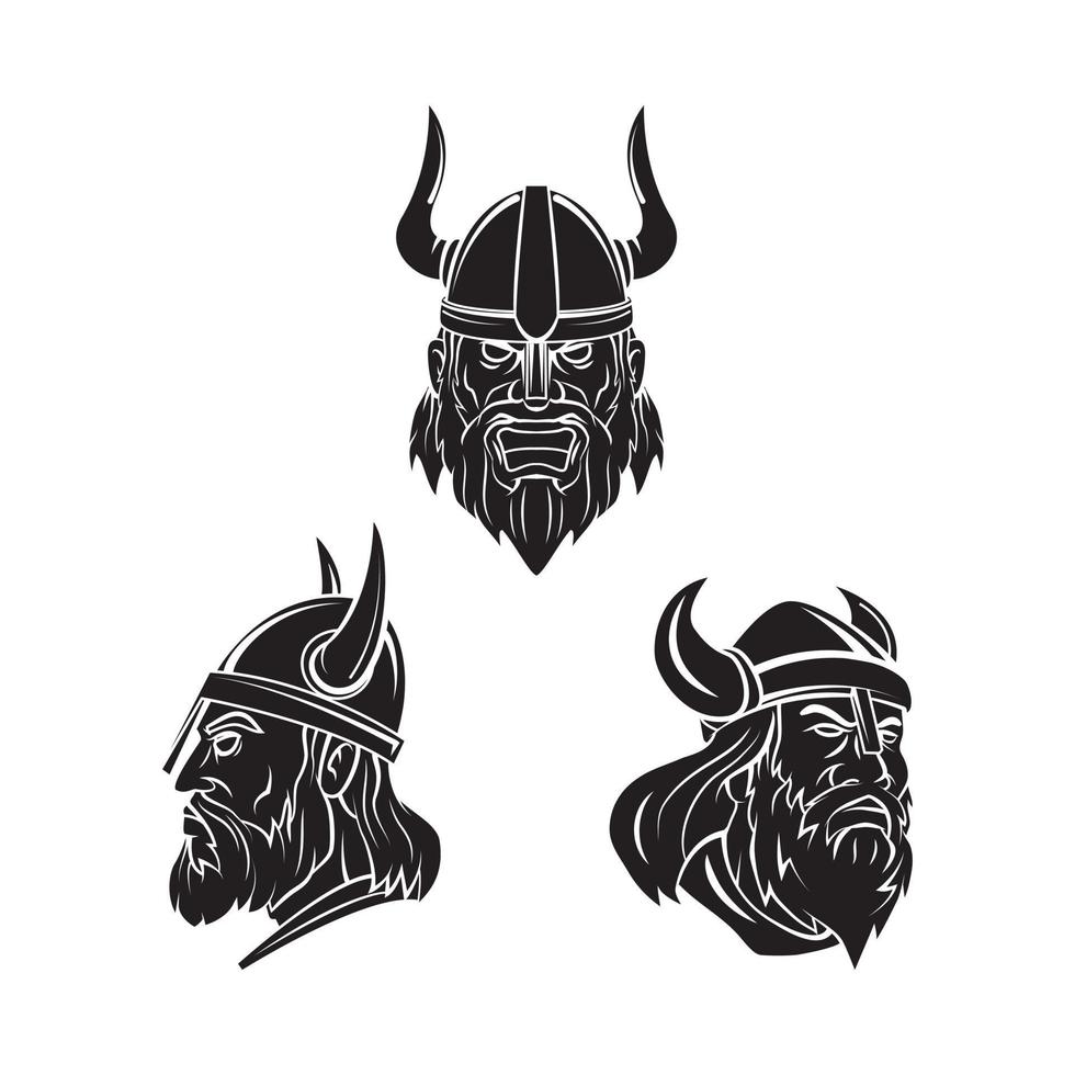 viking heads set collection tattoo illustration vector