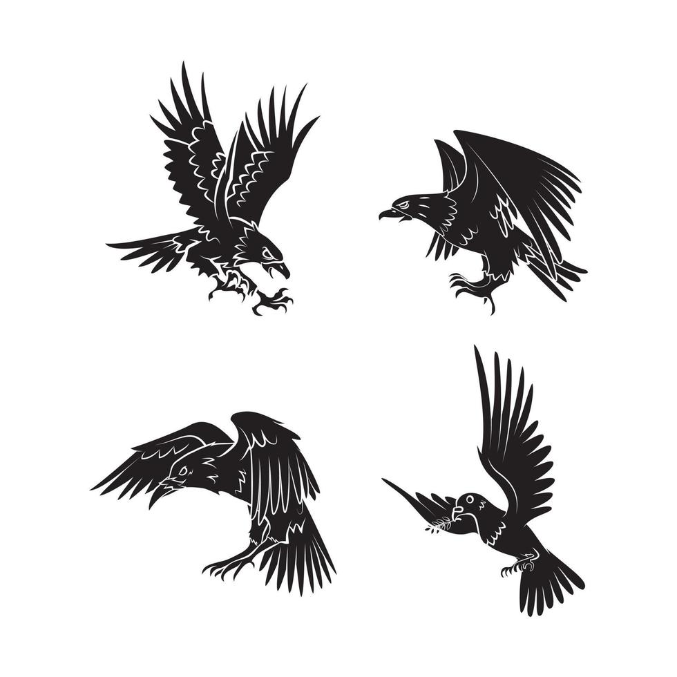 eagle, dove, raven set collection tattoo illustration vector