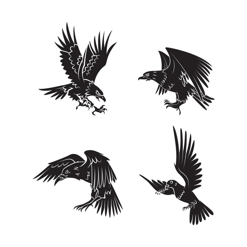 águila, paloma, cuervo conjunto colección tatuaje ilustración vector