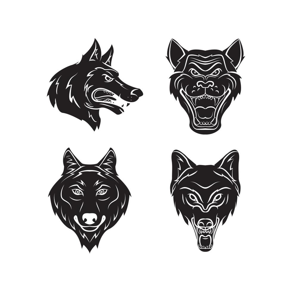 wolf head set collection tattoo illustration vector