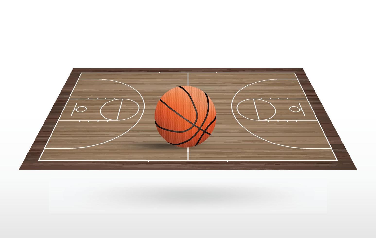 pelota de baloncesto en el área de la cancha de baloncesto. con fondo de patrón de madera. vector. vector