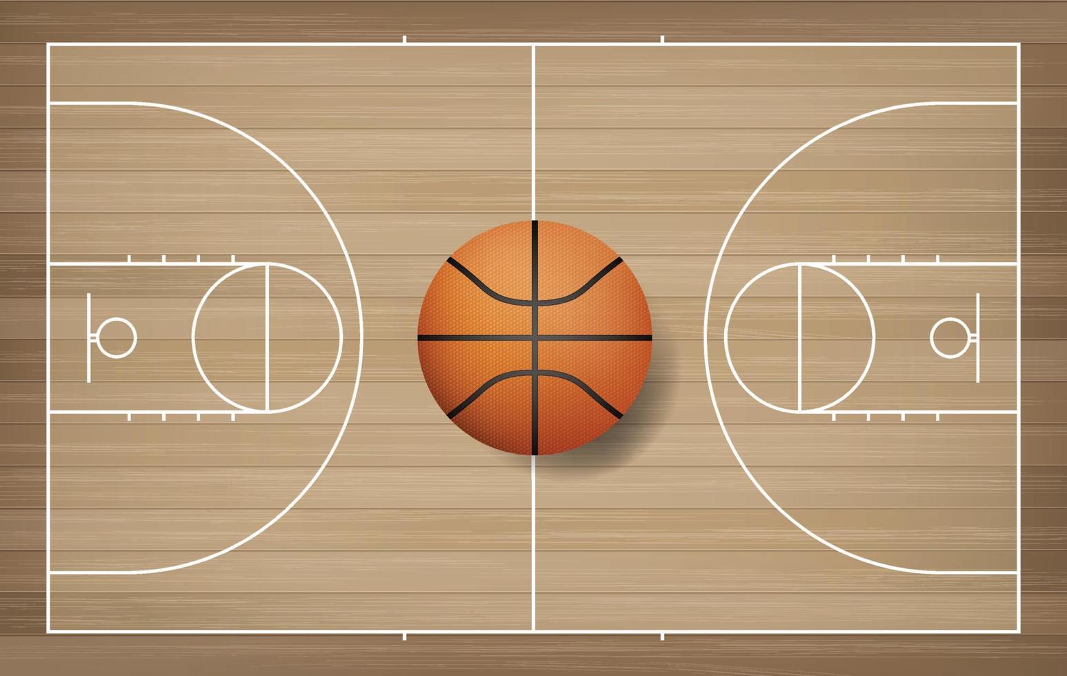 Basketball ball in basketball court area. With wooden pattern background. Vector. vector