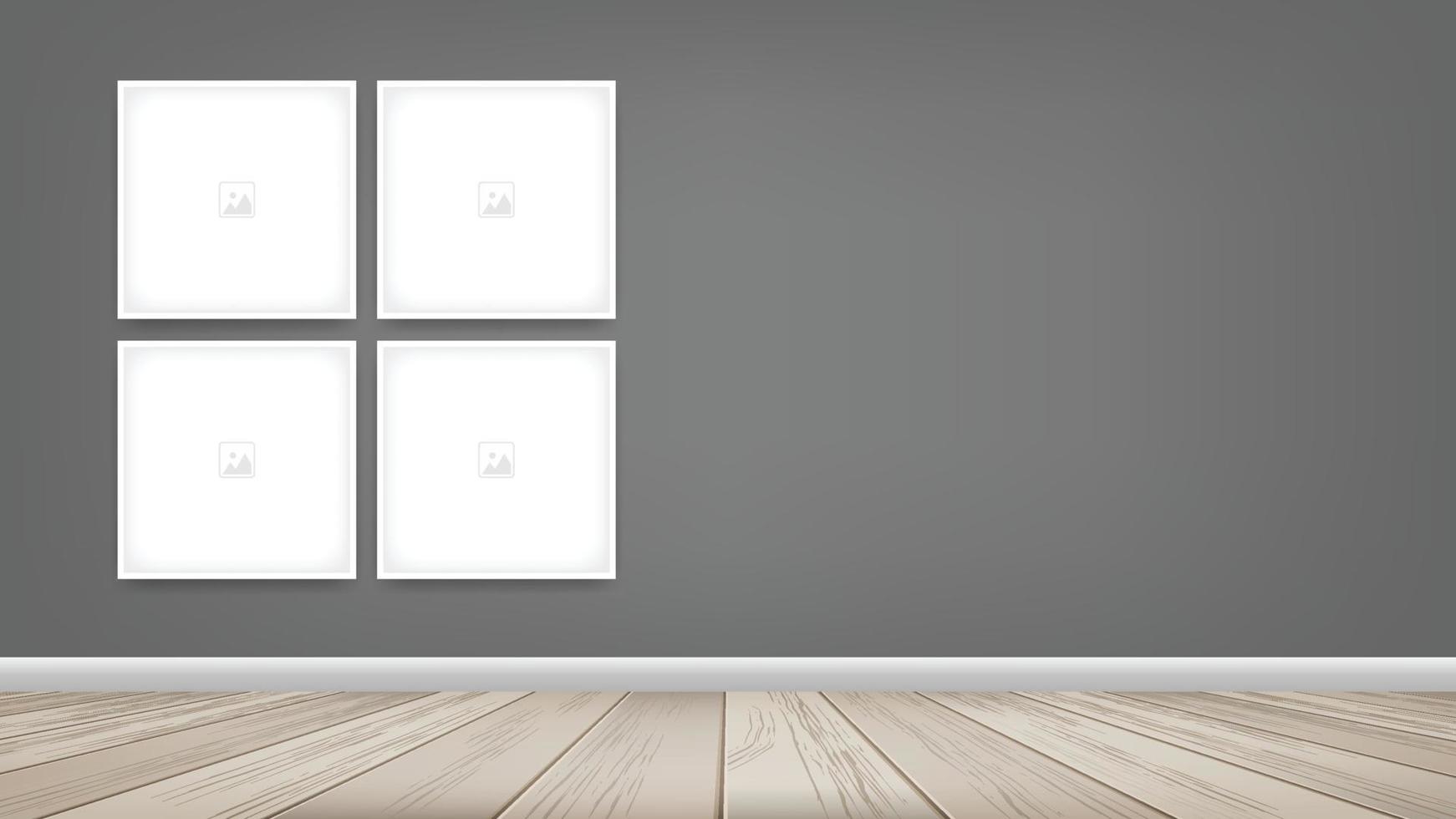 Photo frame or picture frame on gray wall background with wooden floor. Vector. vector