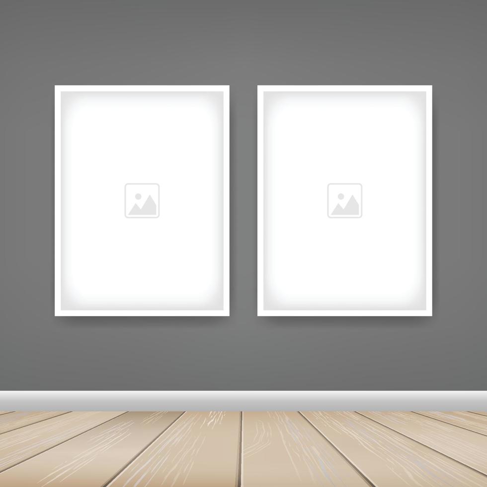 Empty photo frame or picture frame background in wooden room space background. For room design and interior decoration. Vector. vector