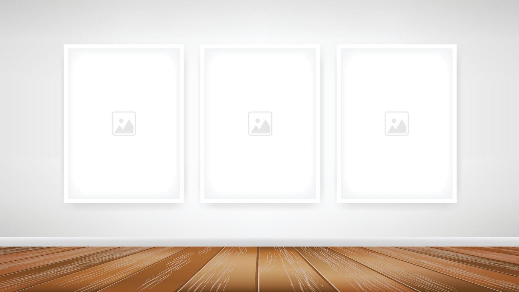 Empty photo frame or picture frame background in wooden room space background. For room design and interior decoration. Vector. vector