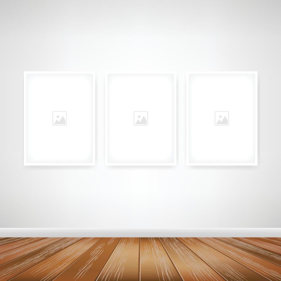 Empty photo frame or picture frame background in wooden room space background. For room design and interior decoration. Vector. vector