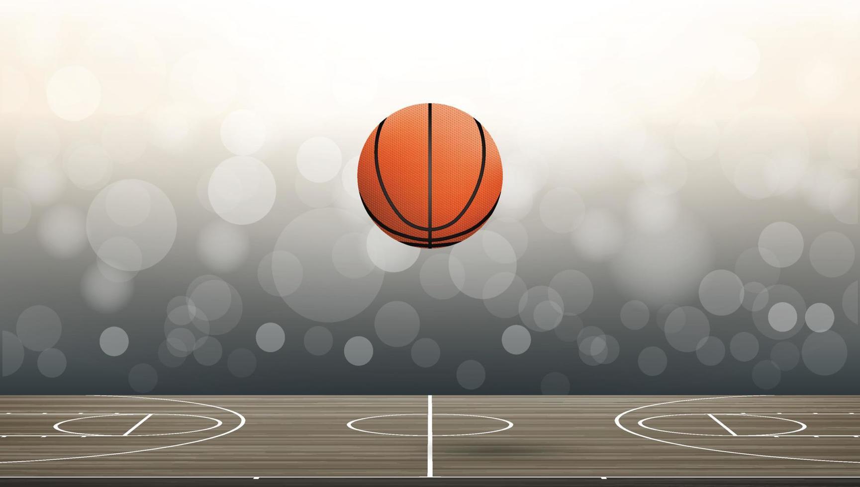 Basketball ball on basketball court area with light blurred bokeh background. Abstract background for basketball sport with light effect. Vector. vector
