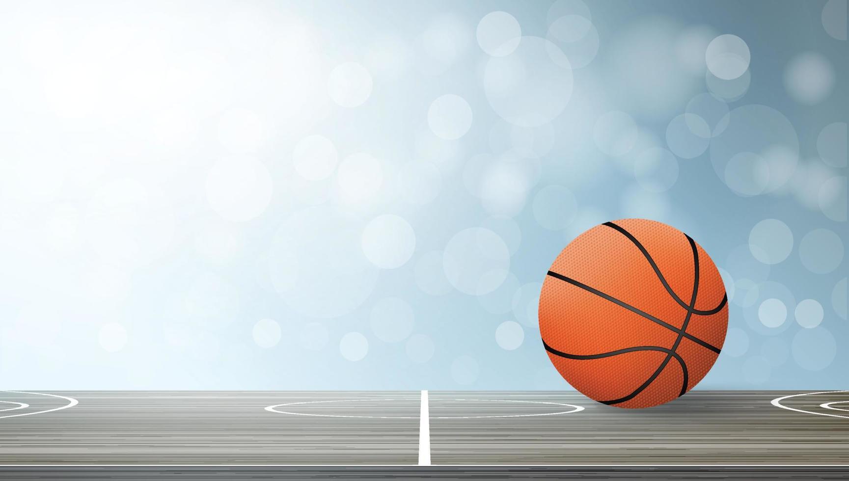 Basketball ball on basketball court area with light blurred bokeh background. Abstract background for basketball sport with light effect. Vector. vector