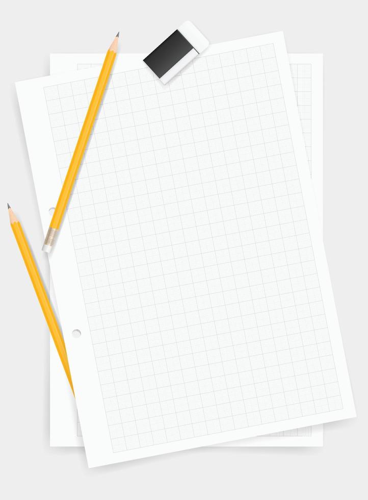 White drawing paper background with pencil and eraser. Vector. vector