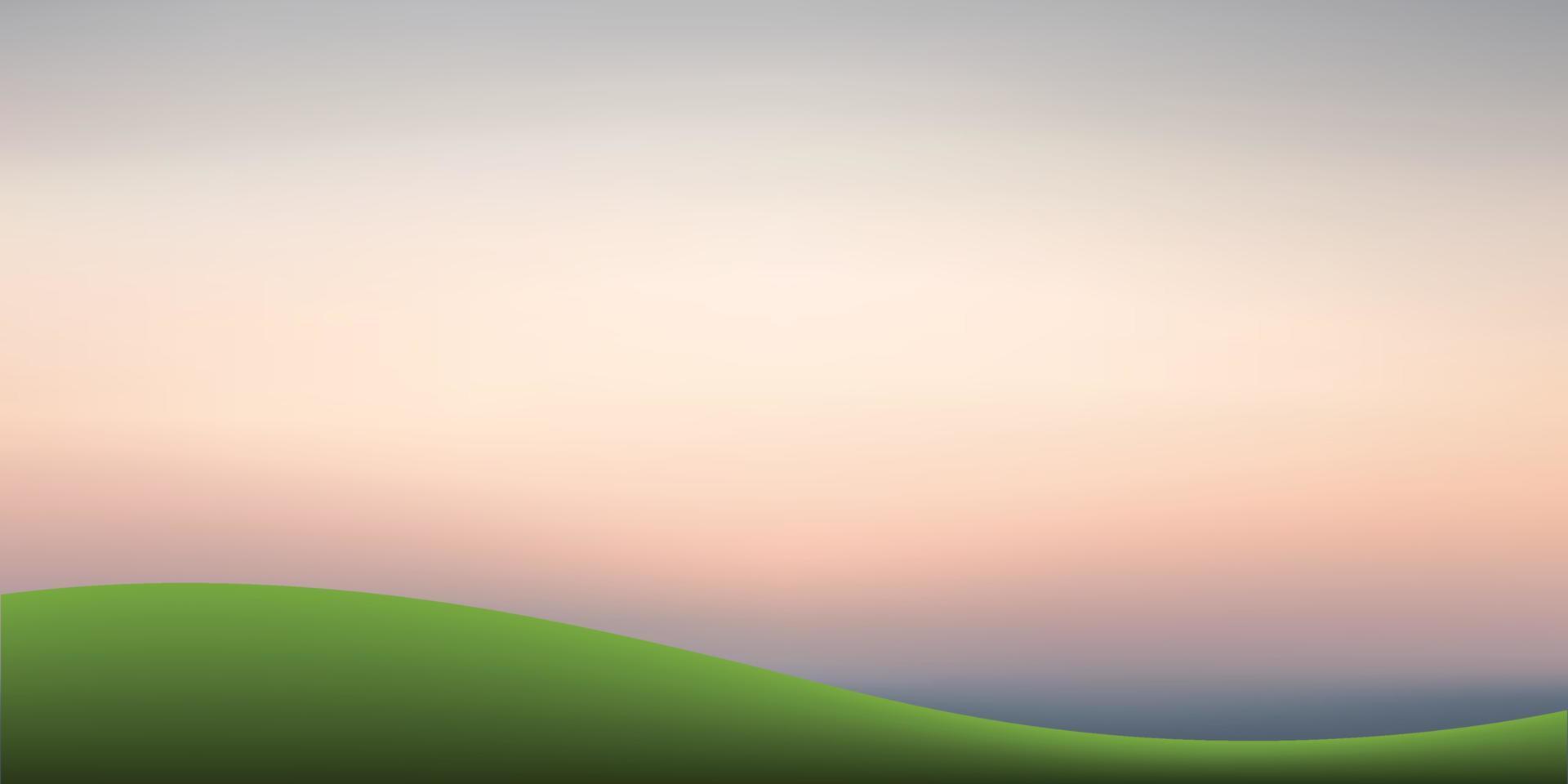 Green grass hill and sunset sky background. Outdoor natural background for template design. Vector. vector