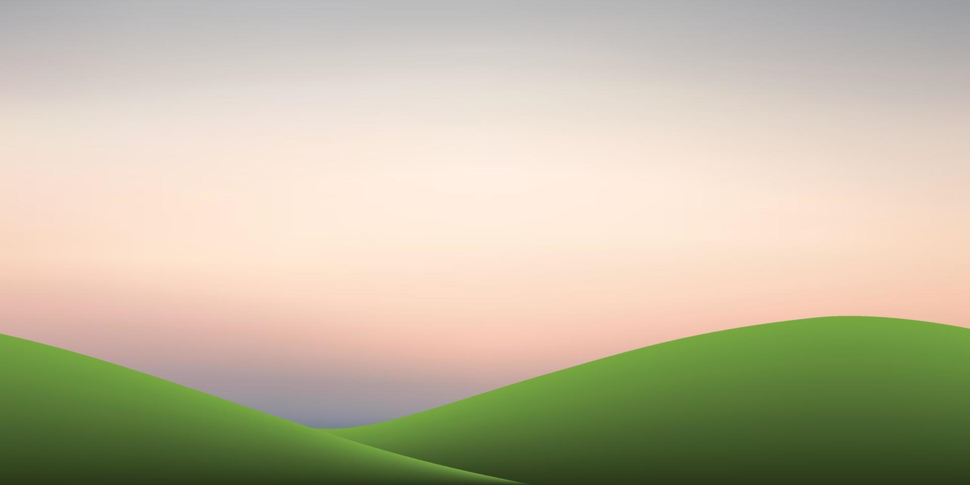 Green grass hill and sunset sky background. Outdoor natural background for template design. Vector. vector