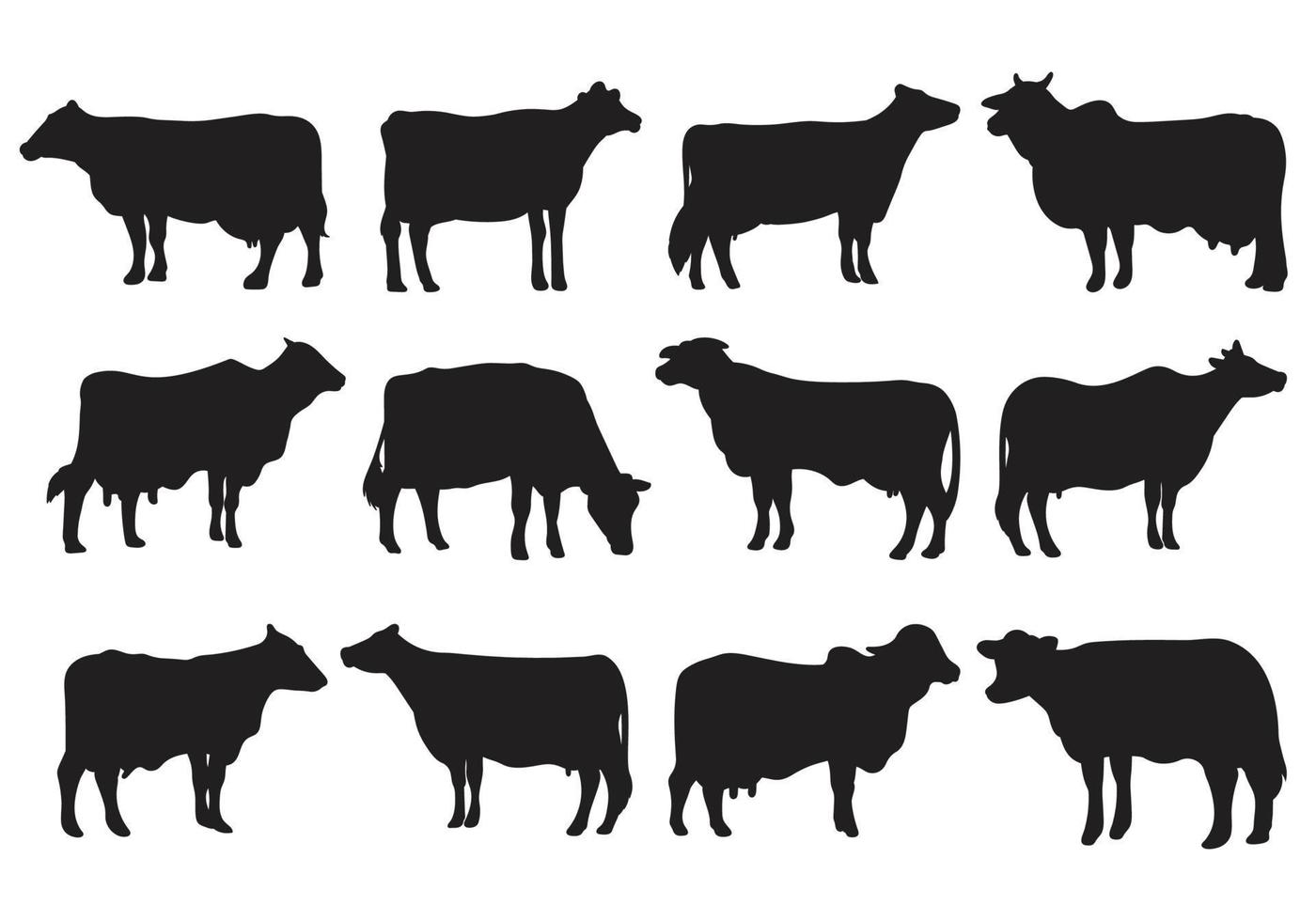 Cow animal silhouettes hand drawn bundle set vector