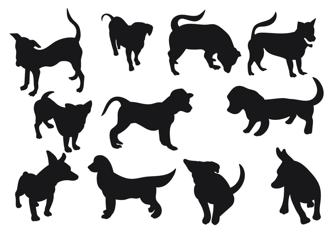 Big set of dog silhouettes isolated on white background. pet vector illustration..