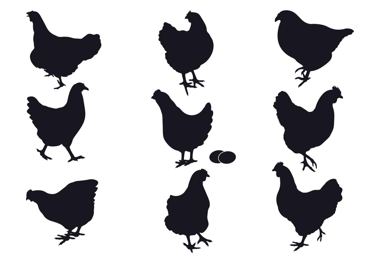 conjunto de gallinas siluetas, vector criador pollos