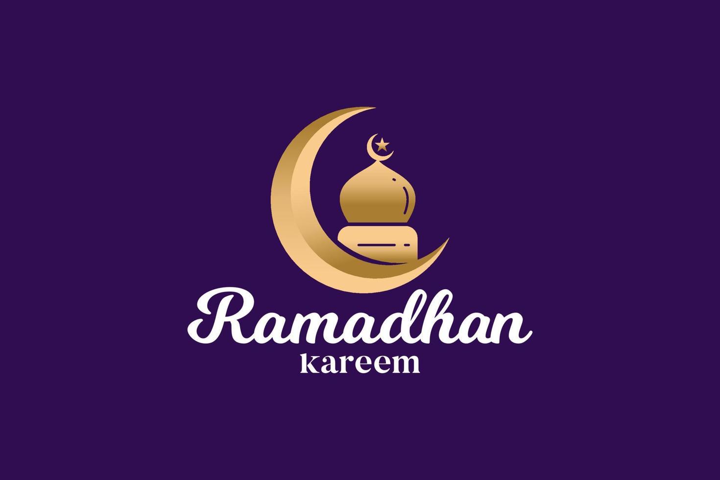 Ramadan Logo Concept Vector. golden and crescent moon dome mosque logo