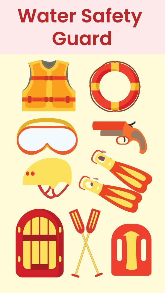 Water sports safety equipment such as life jackets and rubber tires vector