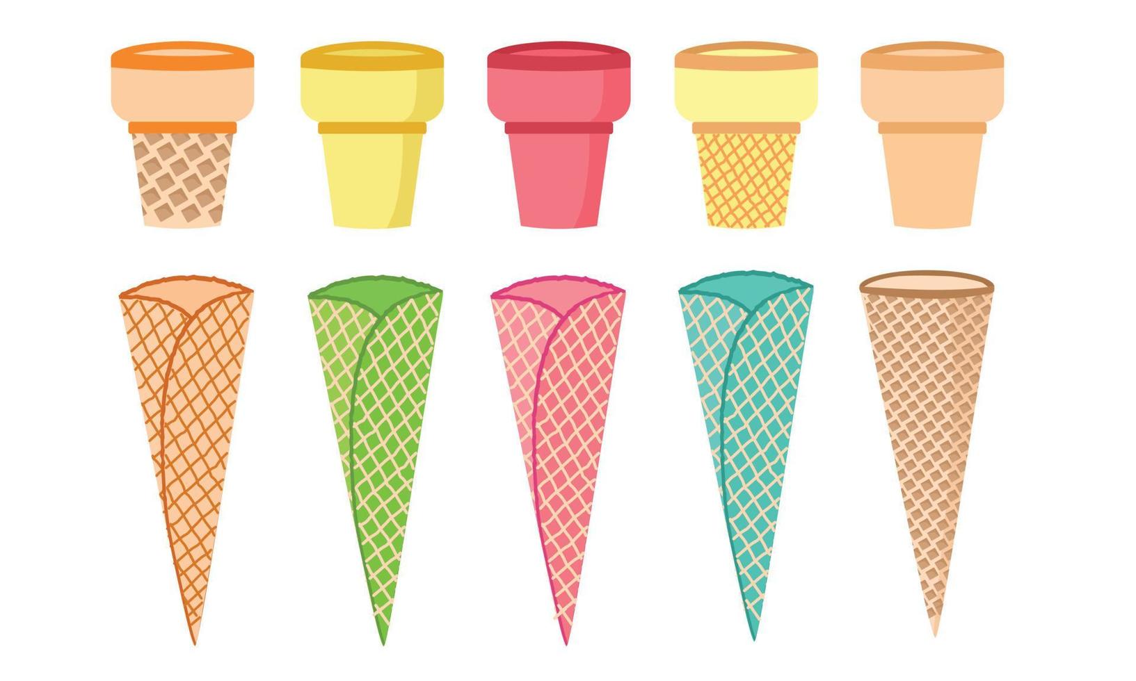 Waffle cone set for ice cream food dessert vector