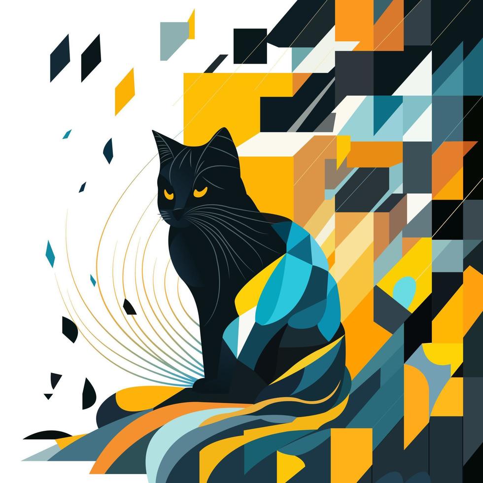 cat in abstract art style, cube style for poster, banner or background, vector illustration