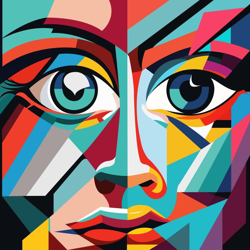 Human face in an abstract style, cubic portrait drawing for graphics