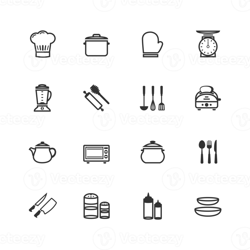 Set of Outline stroke Kitchenware icon png