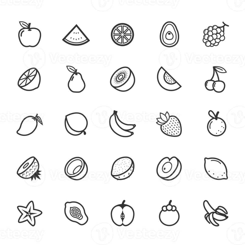 Set of Outline stroke Fruit icon png