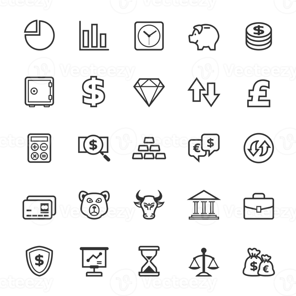 Set of Outline stroke Finance and Stock icon png