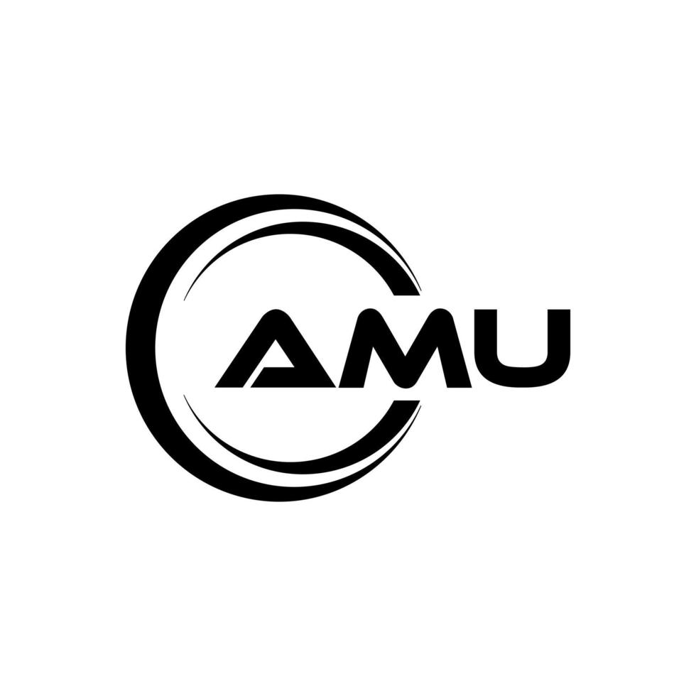 AMU letter logo design in illustration. Vector logo, calligraphy designs for logo, Poster, Invitation, etc.