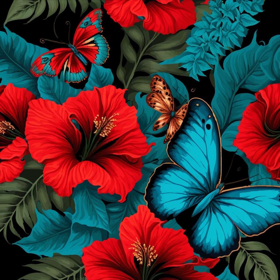Hawaiian style seamless pattern with red Flowers vector