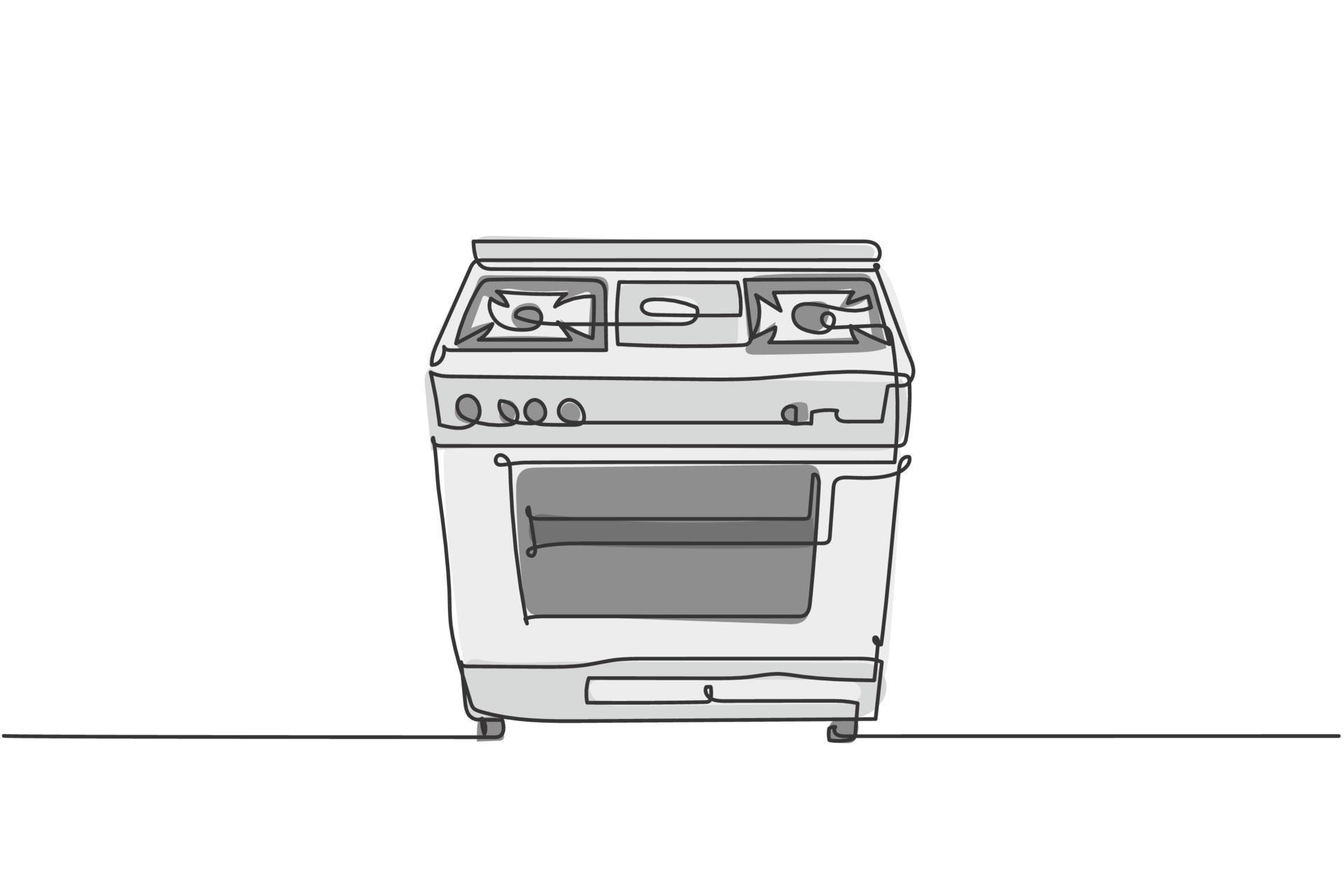 One single line drawing of gas stove with oven home appliance. Electricity household kitchenware