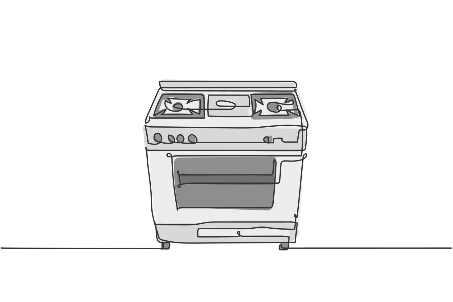 Un solo dibujo de una estufa de gas con horno electrodoméstico. concepto de herramientas de utensilios de cocina para el hogar de electricidad. Ilustración de vector gráfico de diseño de dibujo de línea continua dinámica