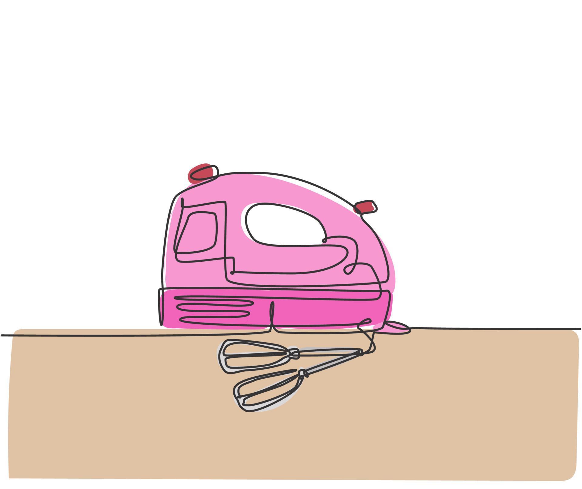 Single continuous line drawing of electric hand mixer household utensil