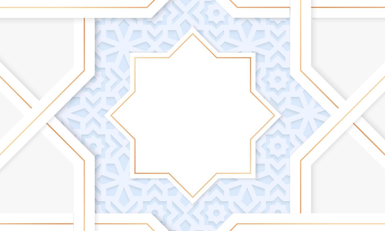 White luxury ornament pattern background with decorative ornament border frame. Arabic islamic template design. Vector illustration