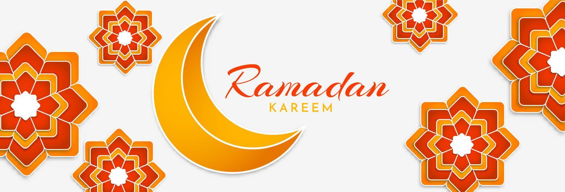Ramadan kareem. Islamic background template with crescent moon ornament for. Design greeting card, poster, horizontal banner. Vector illustration.