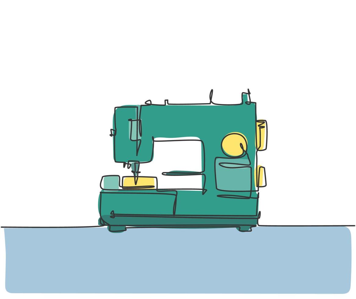 One single line drawing of classic sewing machine home appliance for