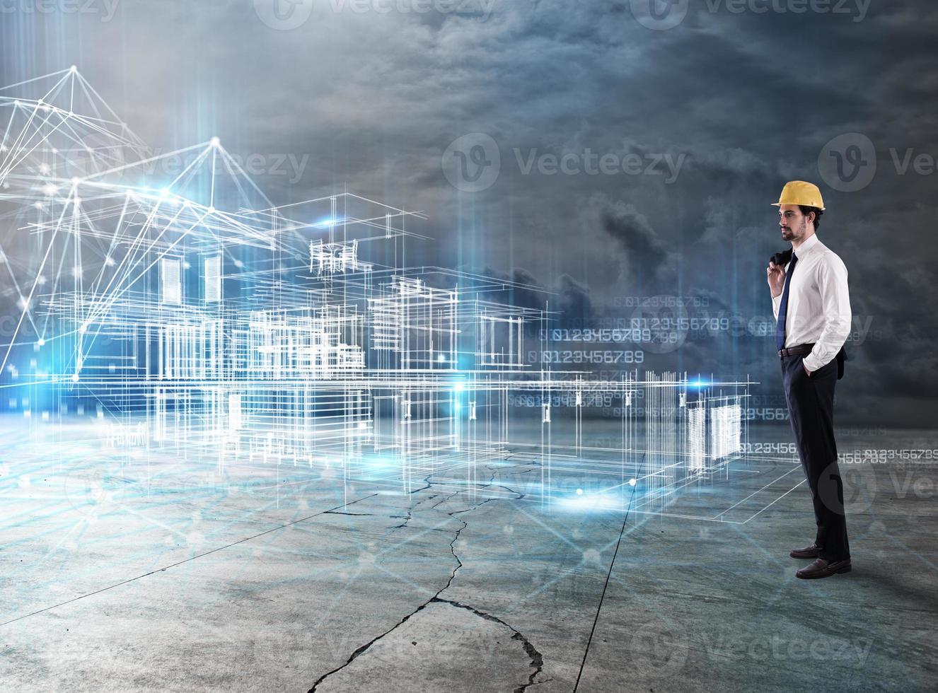 Businessman Architect analyzes a project of a building photo